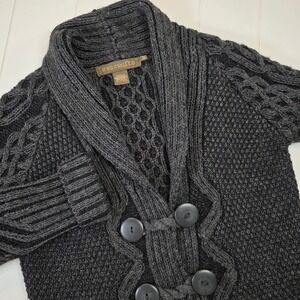 Inis Crafts Women's M Merino Wool Cable Knit Shawl Collar Cardigan Sweater Gray